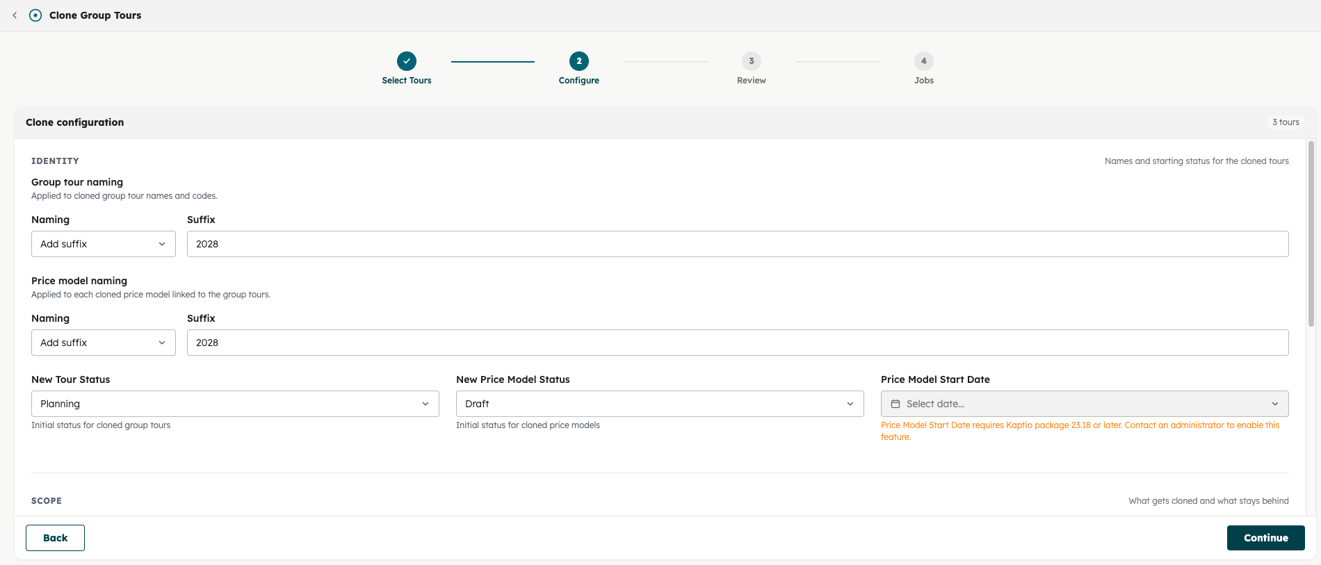 Configure step with naming, statuses, and Price Model start date